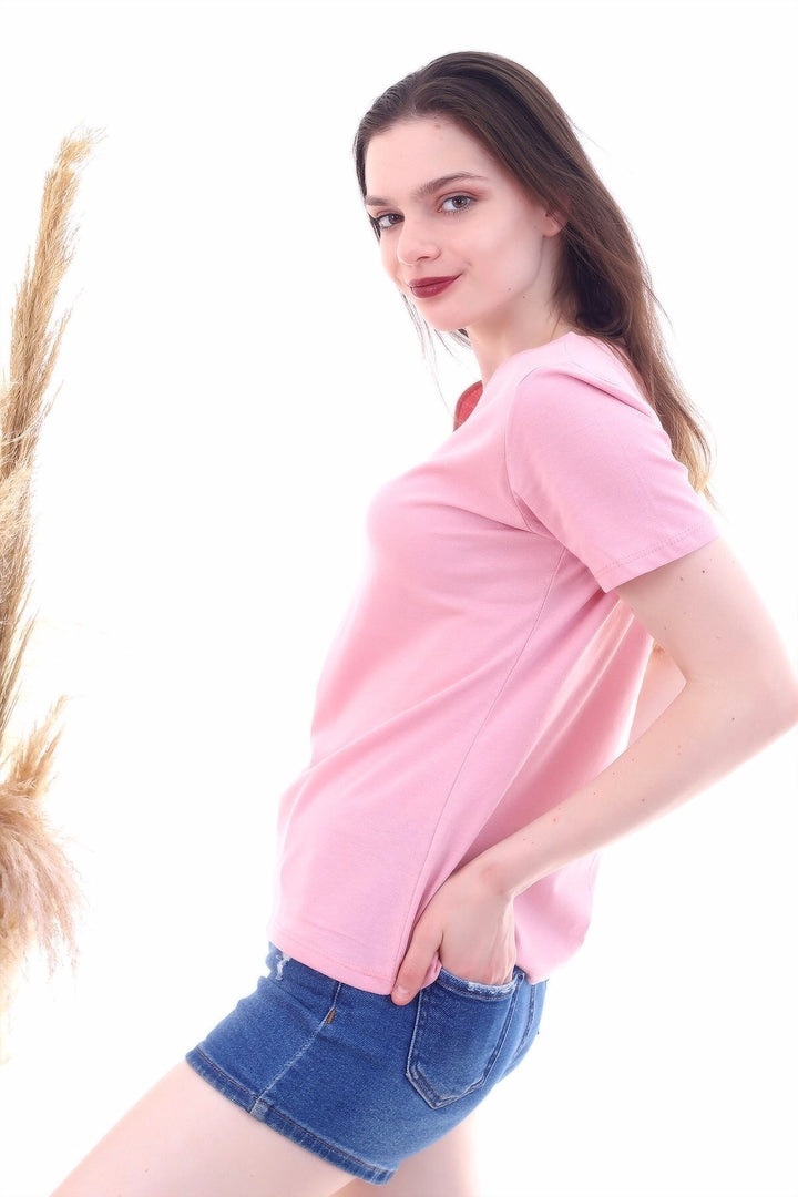 Dried Rose V Neck Boyfriend T-Shirt CO-257050466 - Santa Barbara