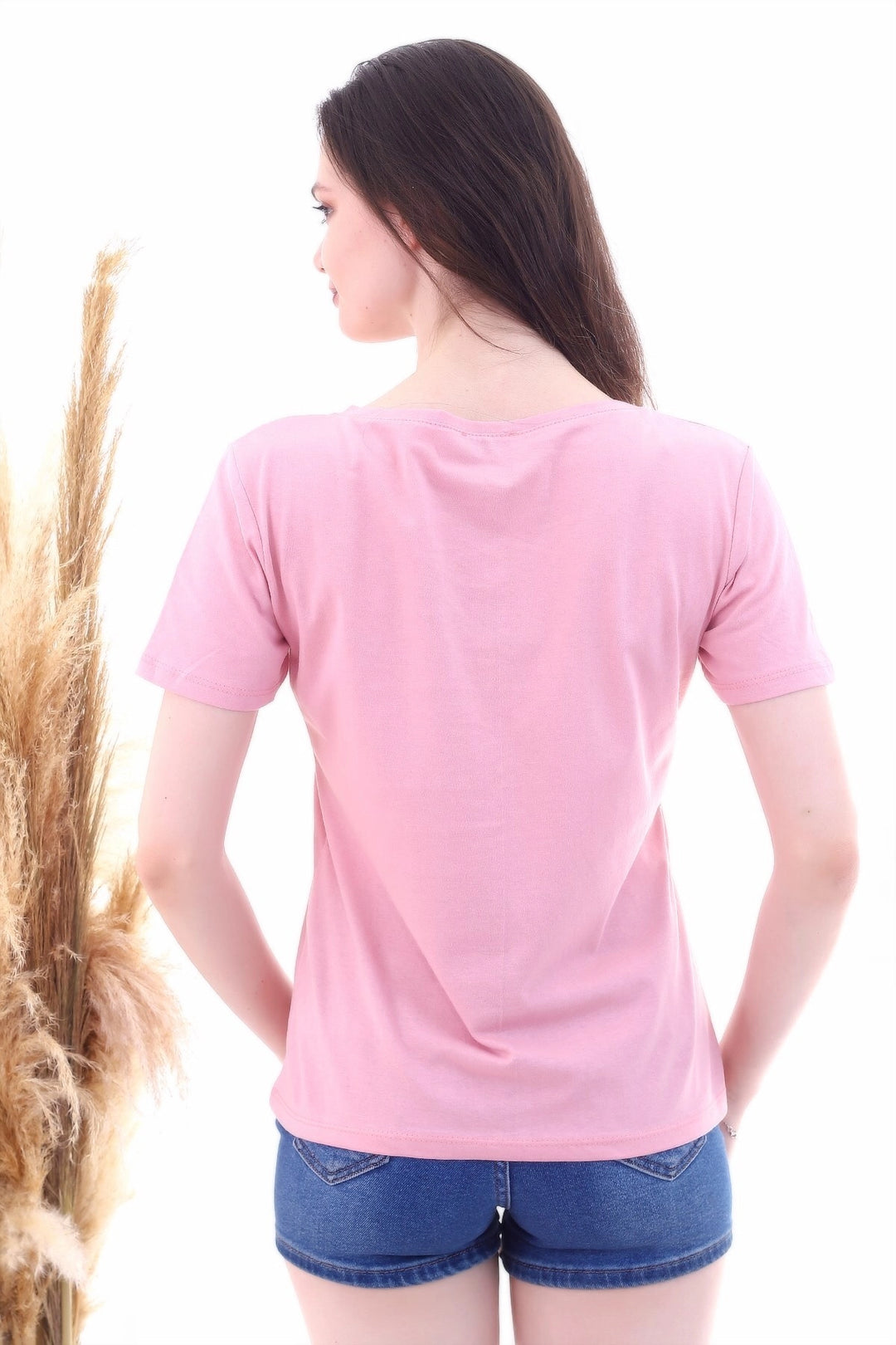 Dried Rose V Neck Boyfriend T-Shirt CO-257050466 - Santa Barbara