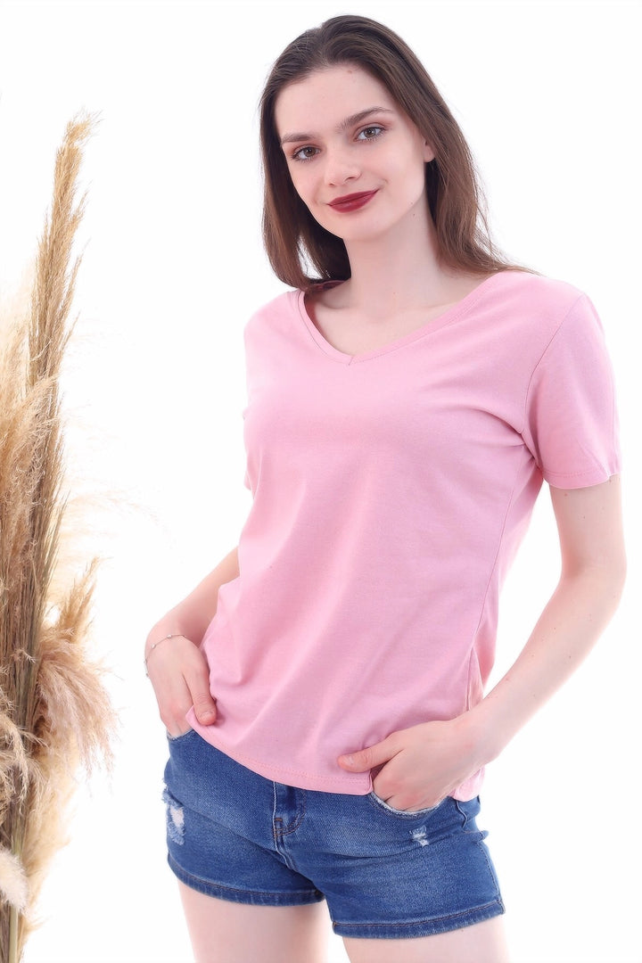 Dried Rose V Neck Boyfriend T-Shirt CO-257050466 - Santa Barbara
