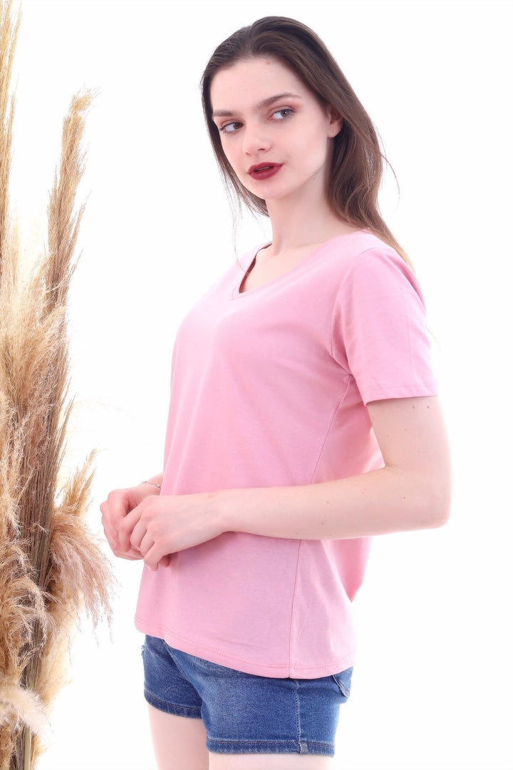 Dried Rose V Neck Boyfriend T-Shirt CO-257050466 - Santa Barbara