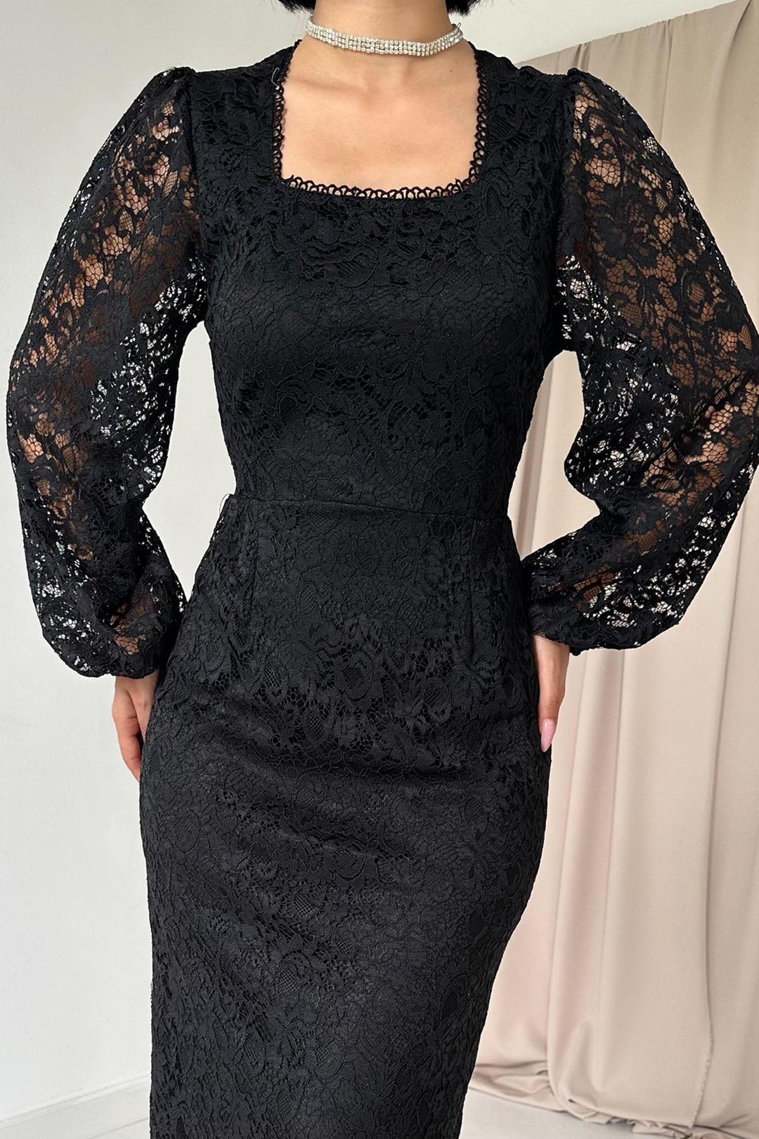 ELS Guipure Detailed Lace Dress - Black - Hofheim