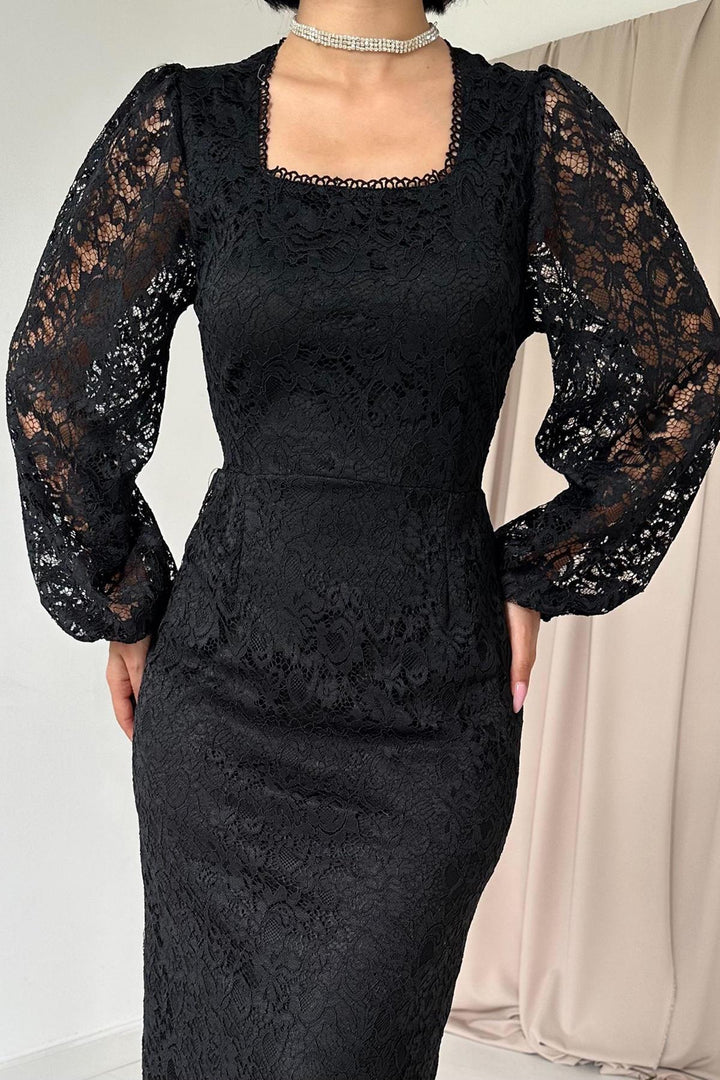 ELS Guipure Detailed Lace Dress - Black - Hofheim