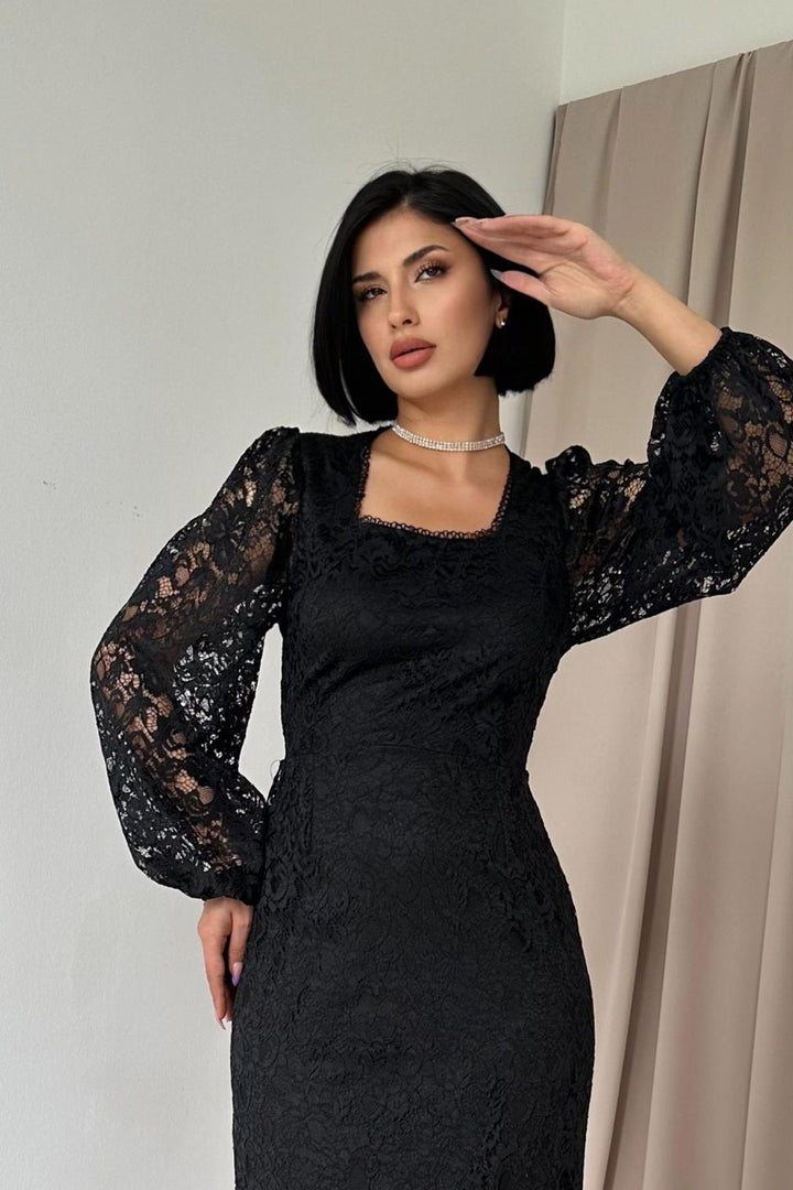 ELS Guipure Detailed Lace Dress - Black - Hofheim