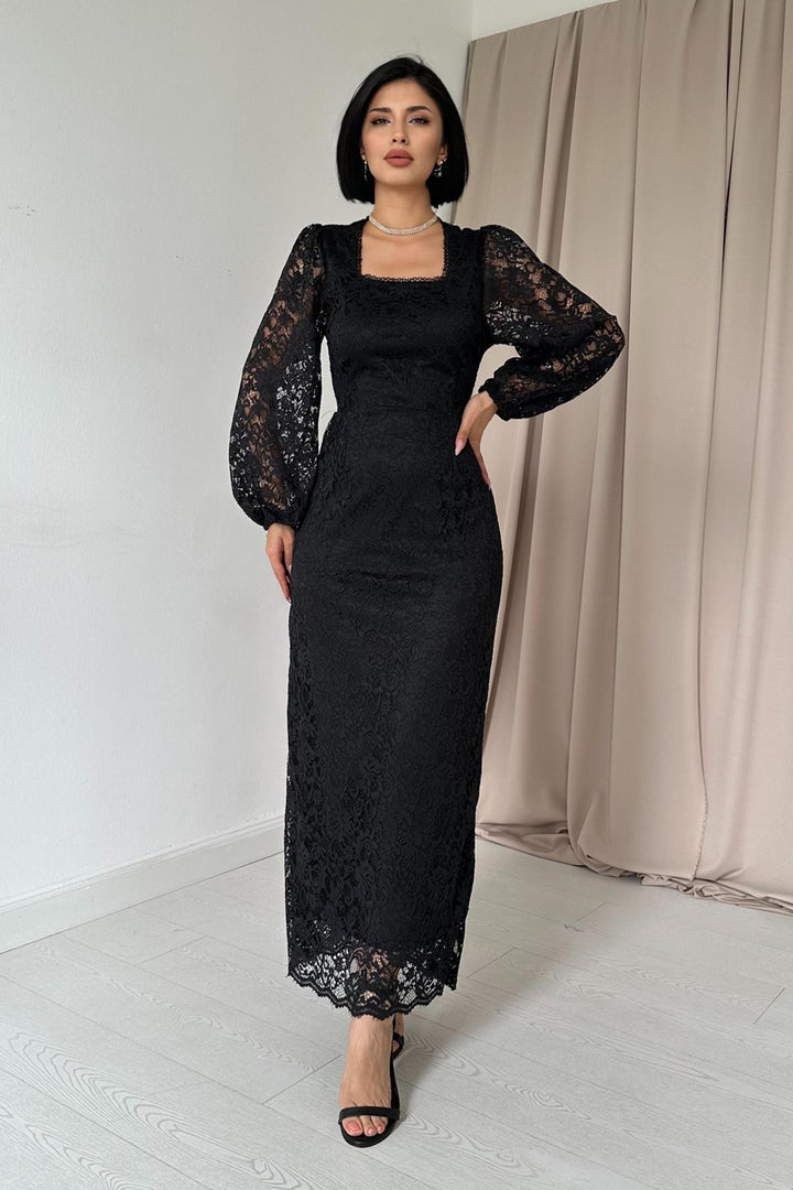 ELS Guipure Detailed Lace Dress - Black - Hofheim