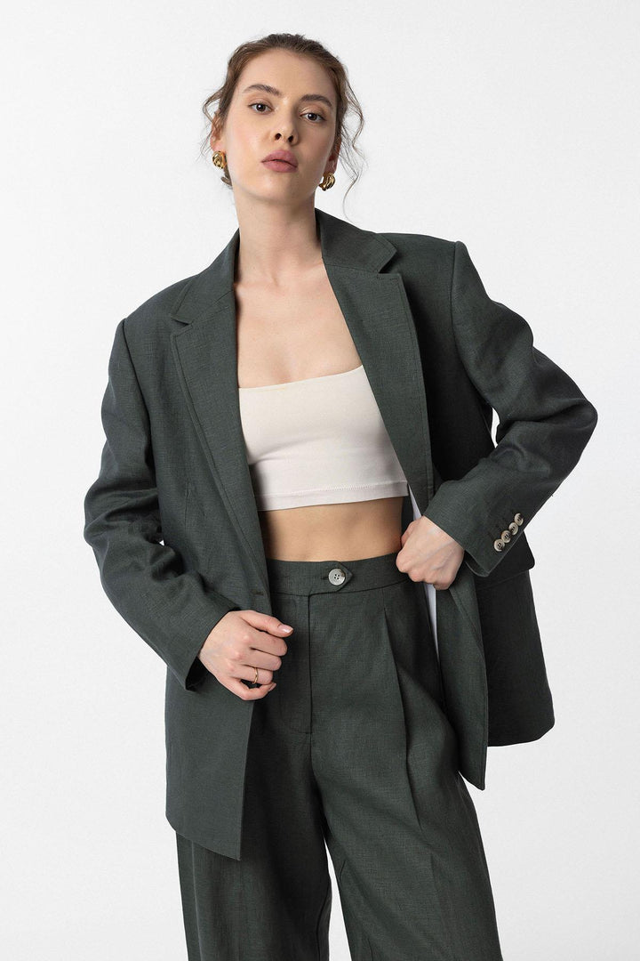 ANT Antioch Haki 100% Keten Kadın Blazer Ceket - Tamworth