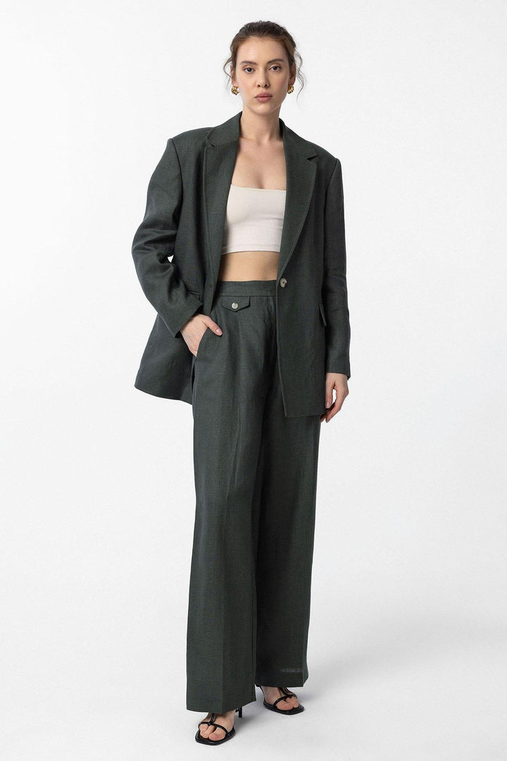 ANT Antioch Haki 100% Keten Kadın Blazer Ceket - Tamworth