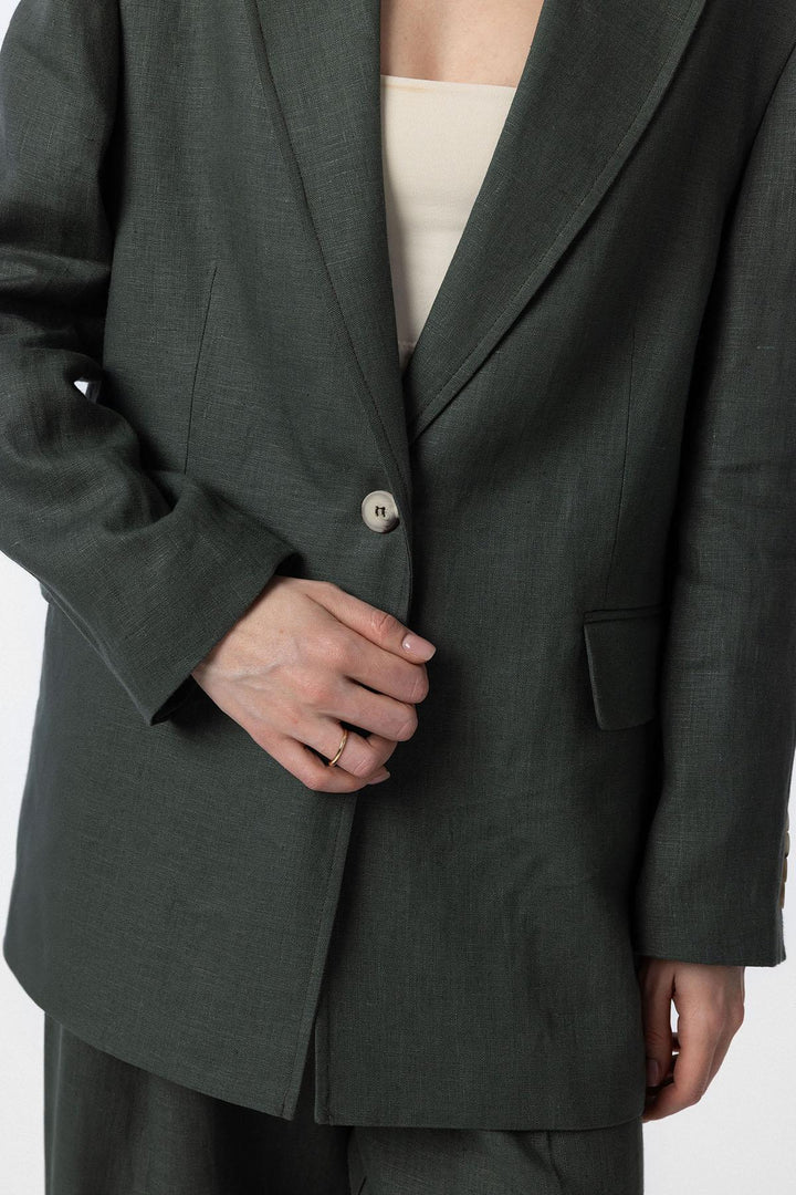 ANT Antioch Haki 100% Keten Kadın Blazer Ceket - Tamworth