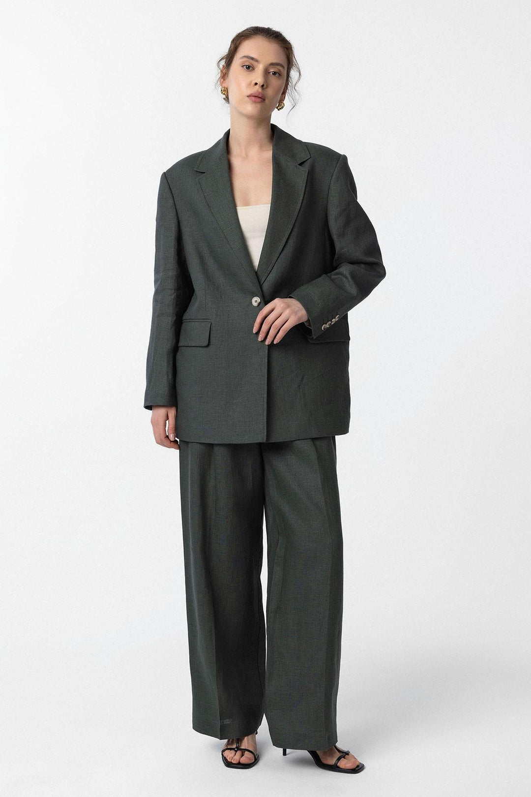 ANT Antioch Haki 100% Keten Kadın Blazer Ceket - Tamworth