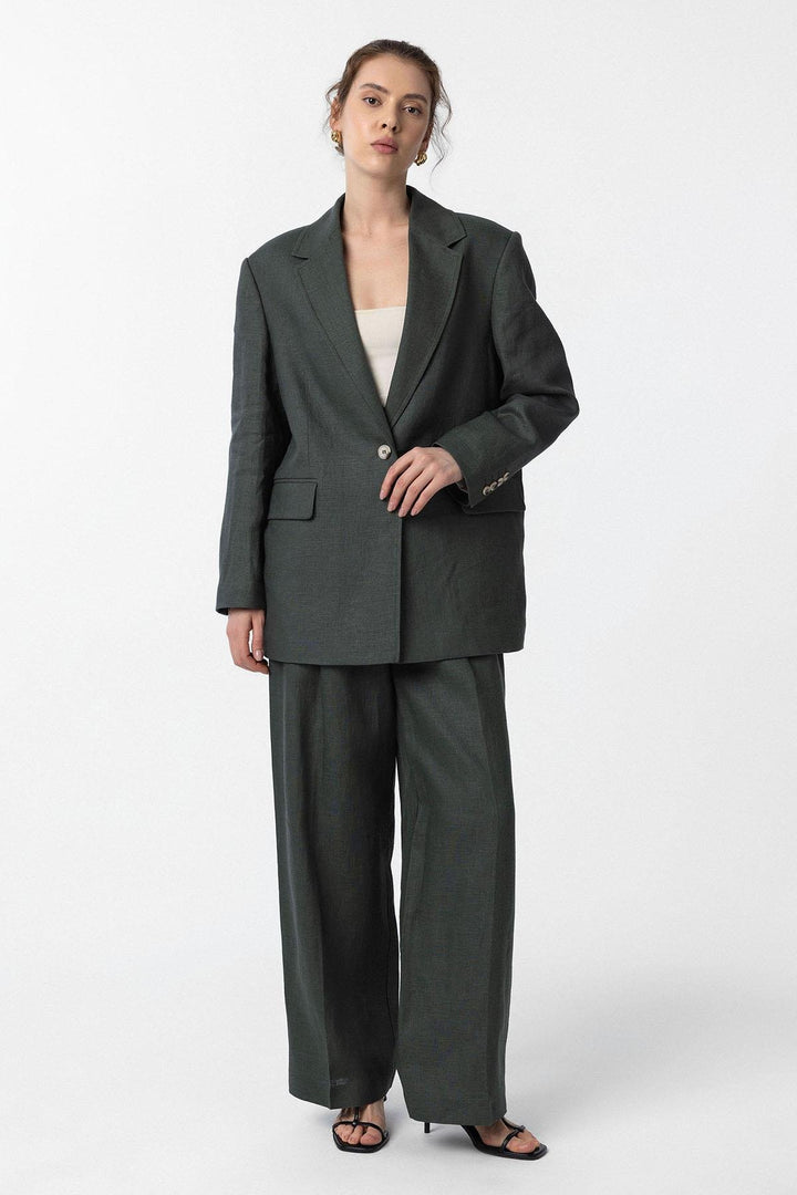 ANT Antioch Haki 100% Keten Kadın Blazer Ceket - Tamworth