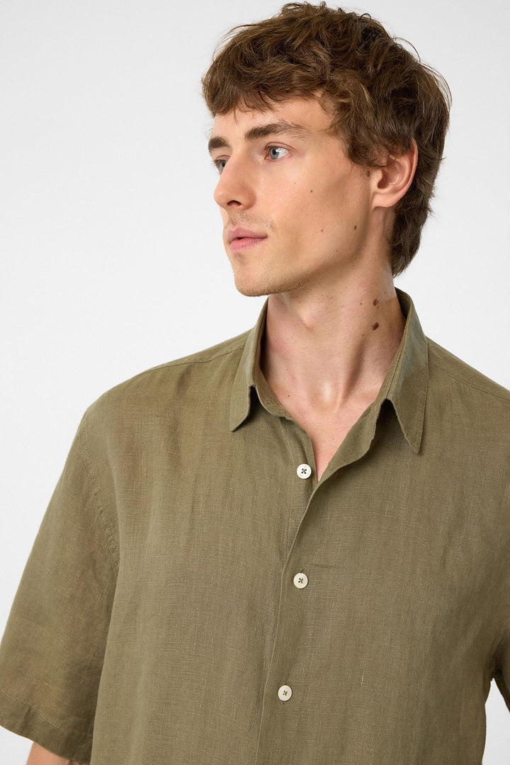 ANT Antioch Haki 100% Linen Relaxed Fit Men's Shirt - Boston