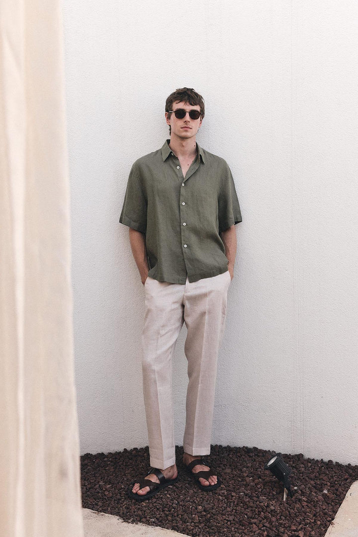 ANT Antioch Haki 100% Linen Relaxed Fit Men's Shirt - Boston