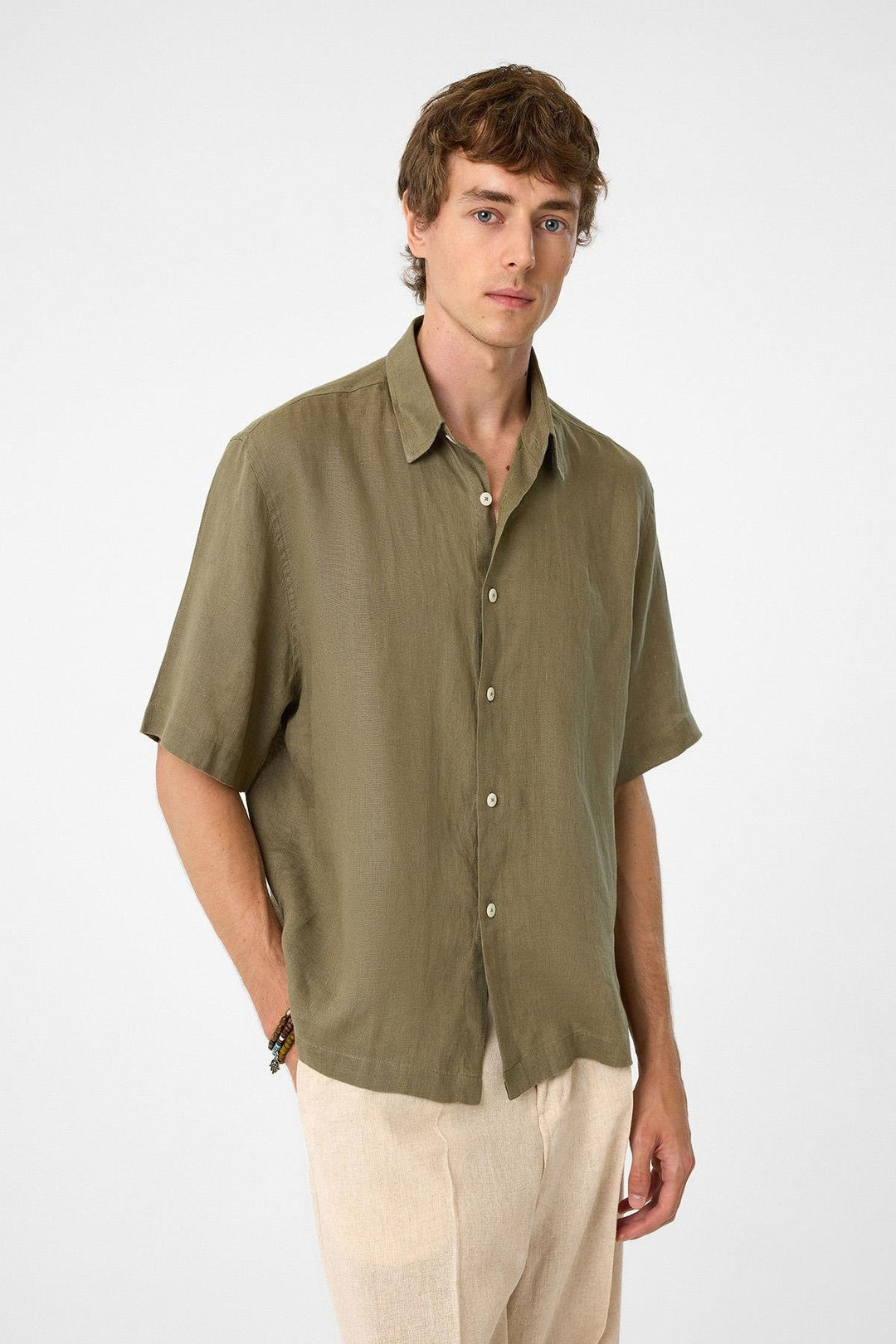 ANT Antioch Haki 100% Linen Relaxed Fit Men's Shirt - Boston