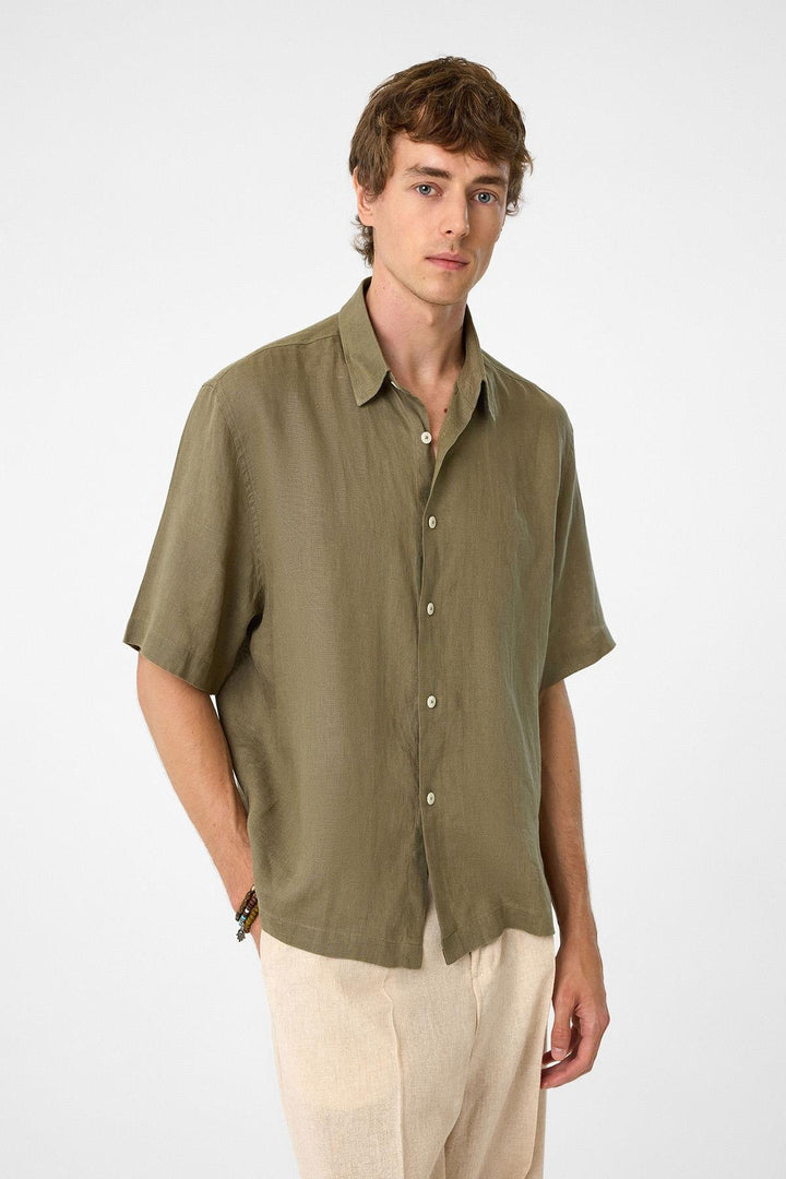 ANT Antioch Haki 100% Linen Relaxed Fit Men's Shirt - Boston