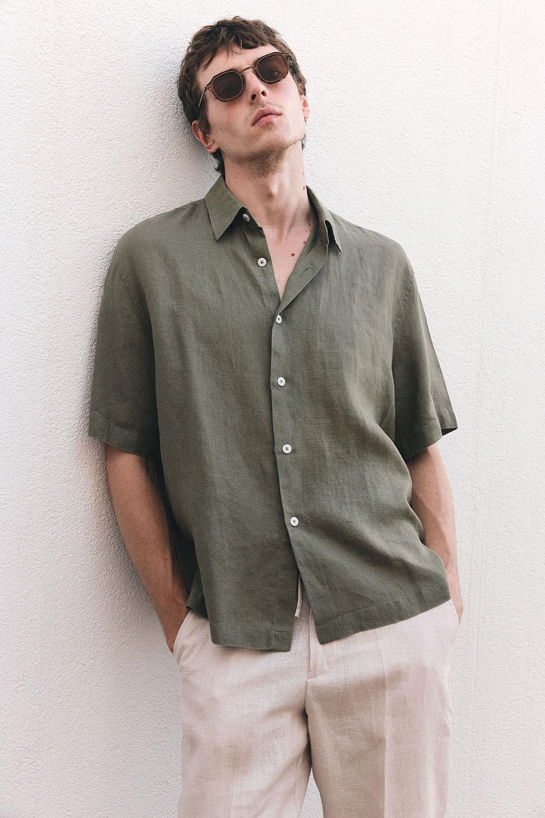 ANT Antioch Haki 100% Linen Relaxed Fit Men's Shirt - Boston