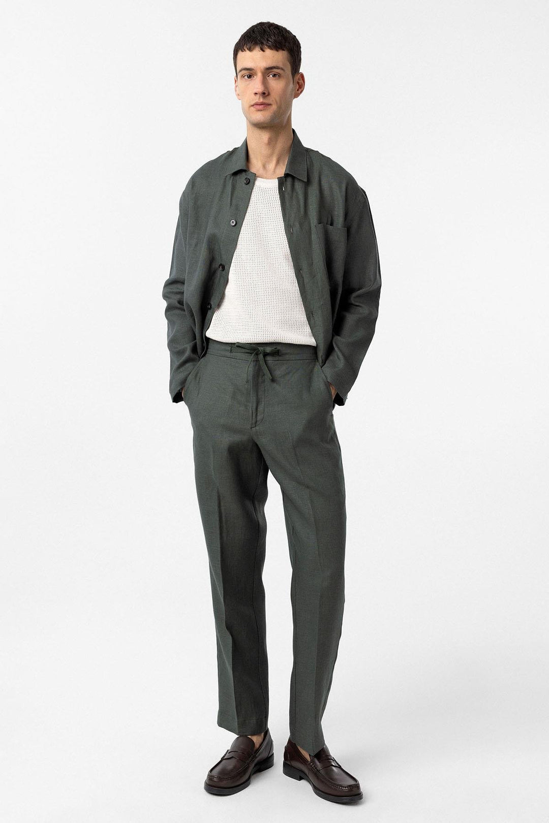 ANT Antioch Haki 100% Linen High Waist Men's Pants - Nantes