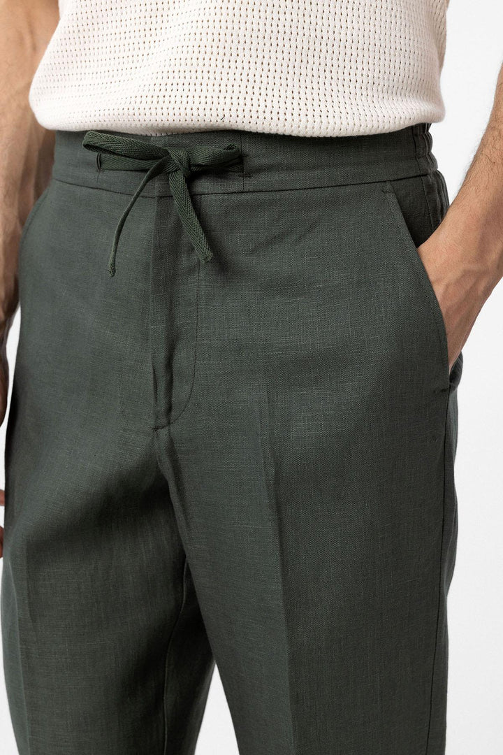 ANT Antioch Haki 100% Linen High Waist Men's Pants - Nantes