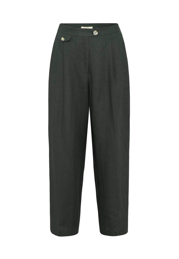ANT Antioch Haki 100% Linen High Waisted Pleated Women's Pants - Gilroy