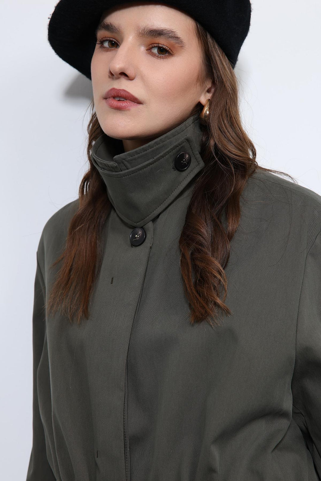 ANT Antioch Haki Ayarlanabilir Bele Sahip Kısa Trençkot - Grants Pass