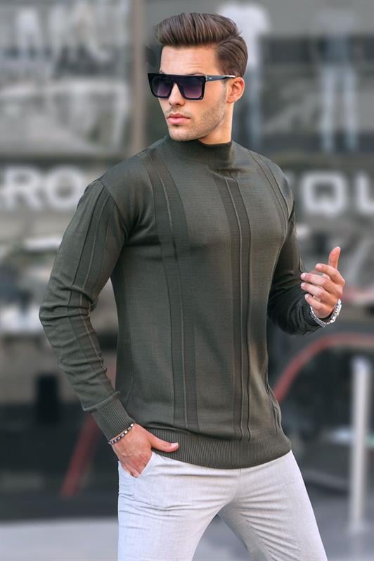MDX Haki Fisherman Collar Patterned Sweater 6825 - Capannori