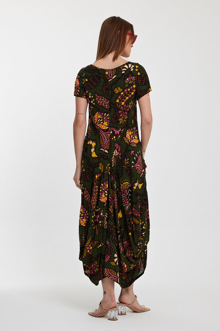 Maxi Boy Haki Bicycle Collar Double Pocket Half Sleeve Flower Pattern Loose Fit Dress BCVL-242128 - Prince Albert