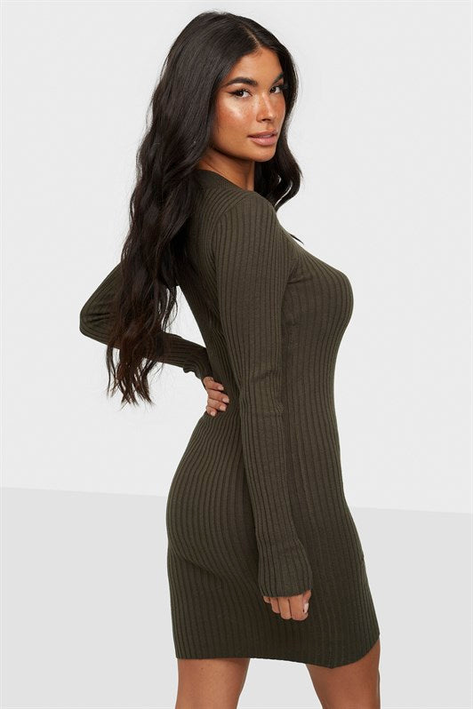 MDX Haki Bodycon Ribbed Mini Dress MG1710 - Florissant