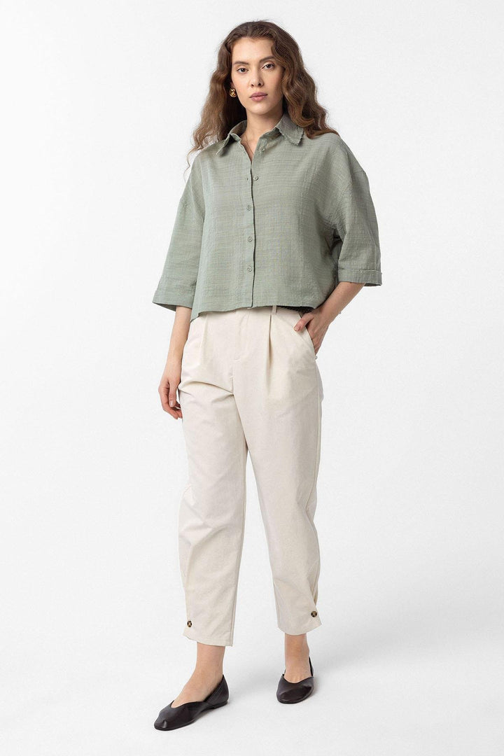 ANT Antioch Haki Crop Textured Women's Shirt - Caserta
