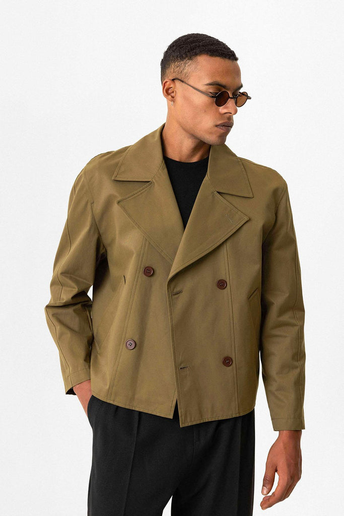 アパルトモン2023SS SHORT TRENCH COAT haki-crop-fit-erkek-trenckot-