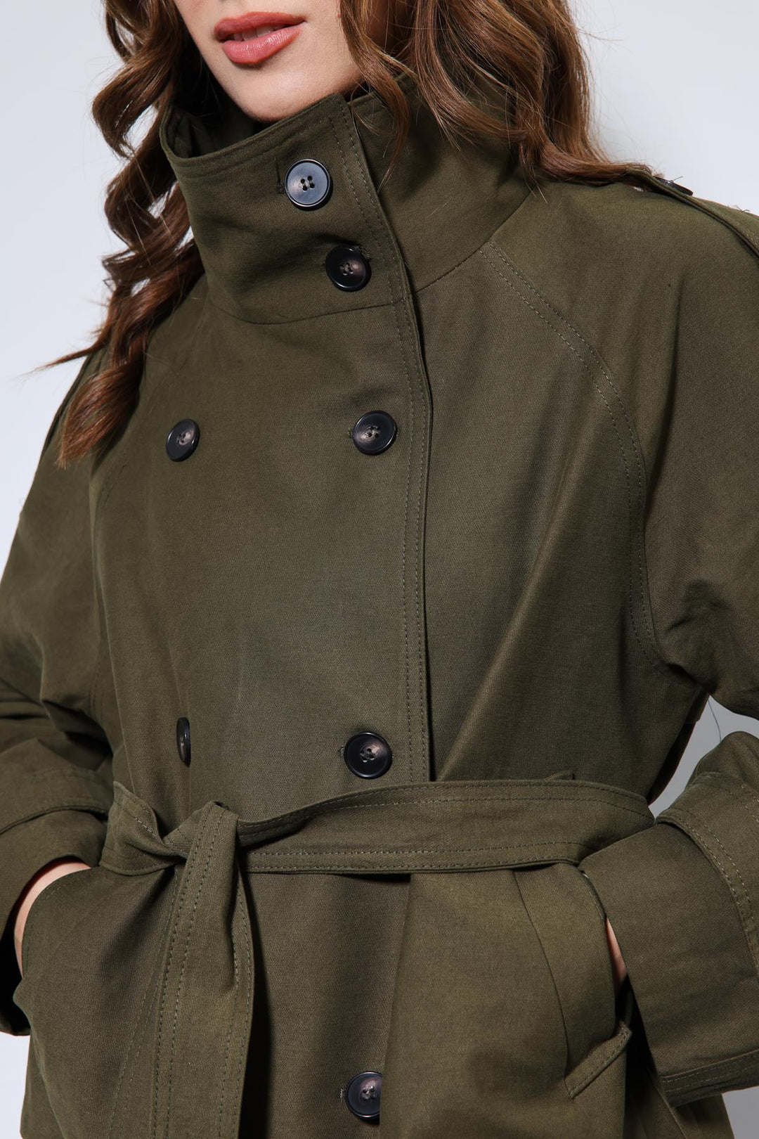 ANT Antioch Khaki Shawl Collar Double Breasted Trench Coat - Ankeny