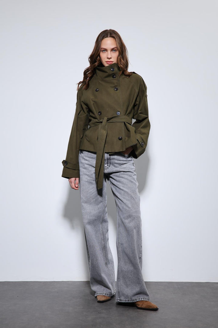 ANT Antioch Khaki Shawl Collar Double Breasted Trench Coat - Ankeny