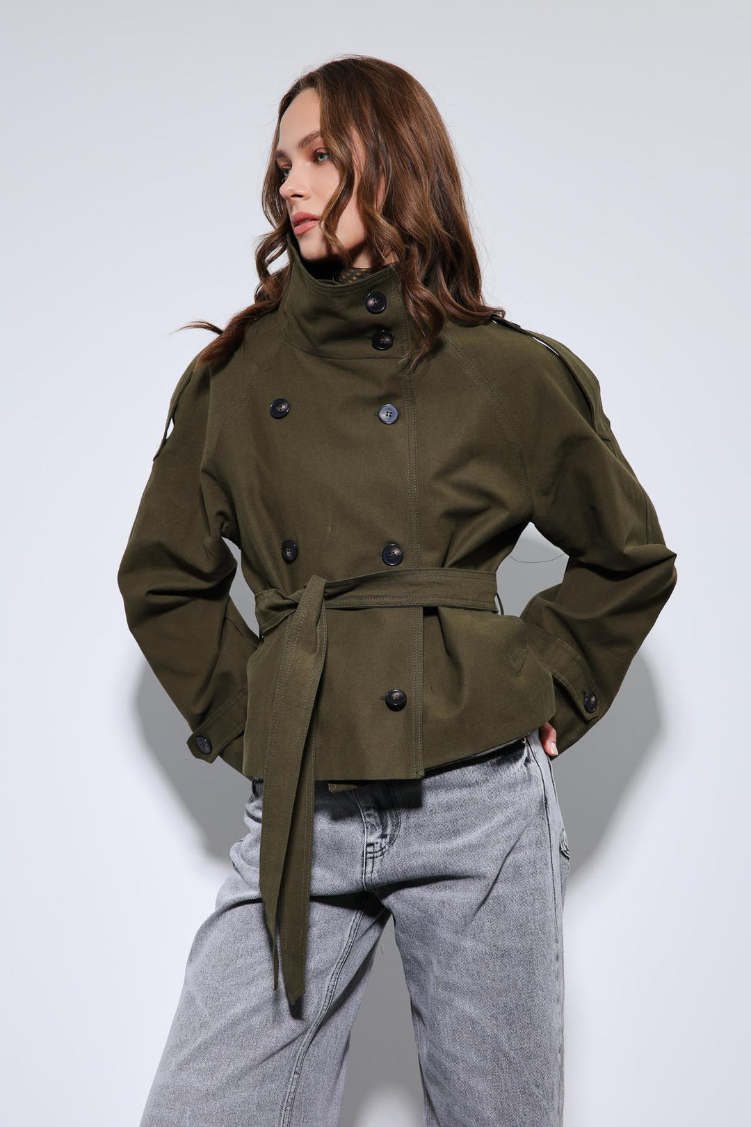 ANT Antioch Khaki Shawl Collar Double Breasted Trench Coat - Ankeny