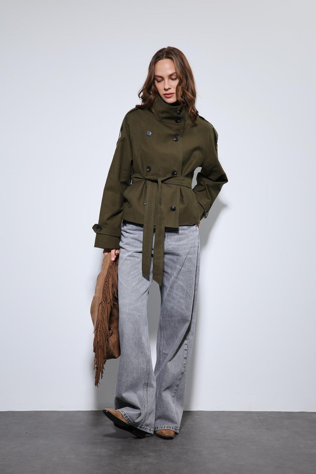 ANT Antioch Khaki Shawl Collar Double Breasted Trench Coat - Ankeny