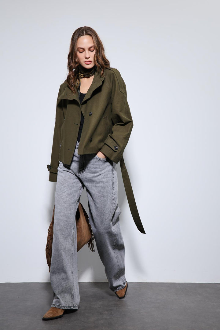 ANT Antioch Khaki Shawl Collar Double Breasted Trench Coat - Ankeny