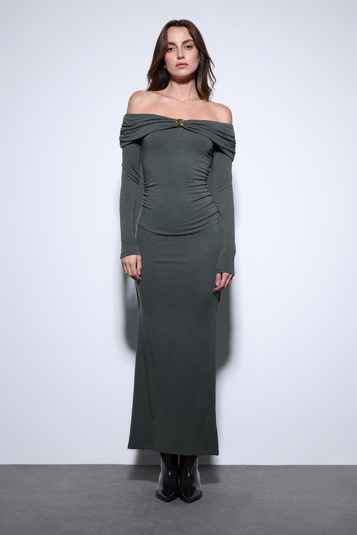 ANT Antioch Haki Drape Detailed Dress with Accessories - Folsom