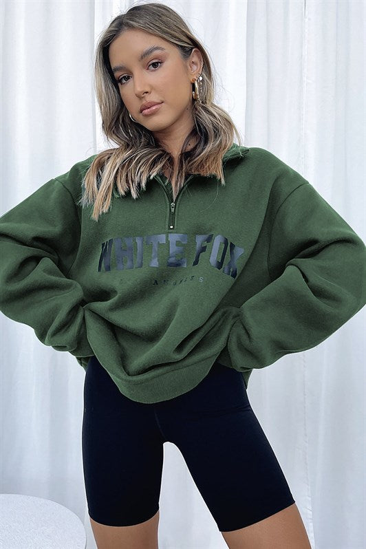 MDX Haki Zipper Detailed Printed Sweatshirt Mg1246 - Catford