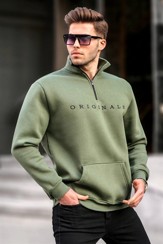 MDX Haki Zip Neck Embroidered Sweatshirt 6028 - Marcianise