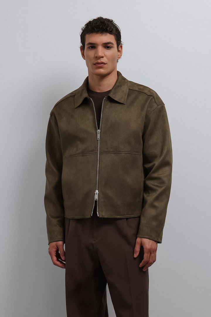 ANT Antioch Khaki Zippered Faux Suede Men's Jacket - Portsmouth