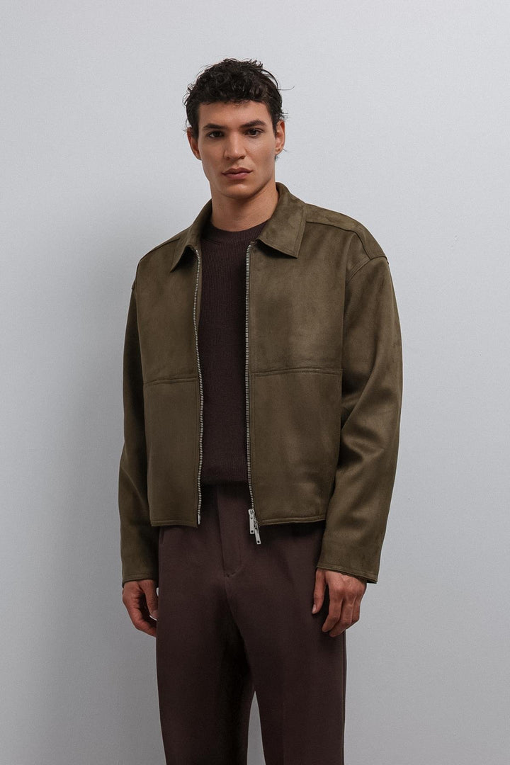 ANT Antioch Khaki Zippered Faux Suede Men's Jacket - Portsmouth