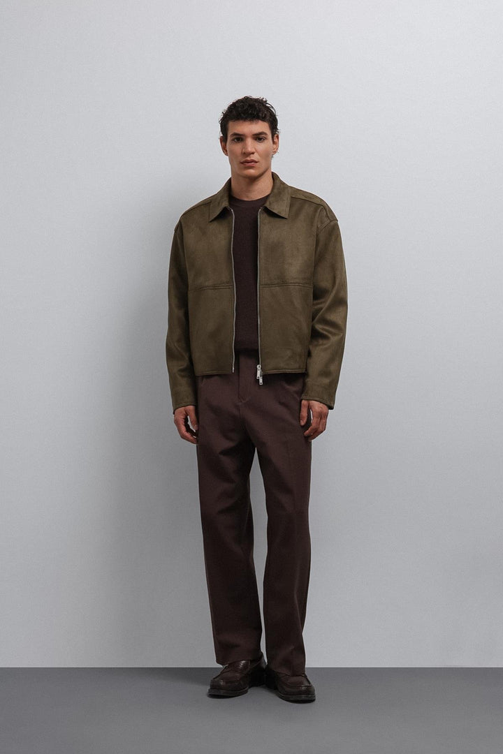 ANT Antioch Khaki Zippered Faux Suede Men's Jacket - Ballarat