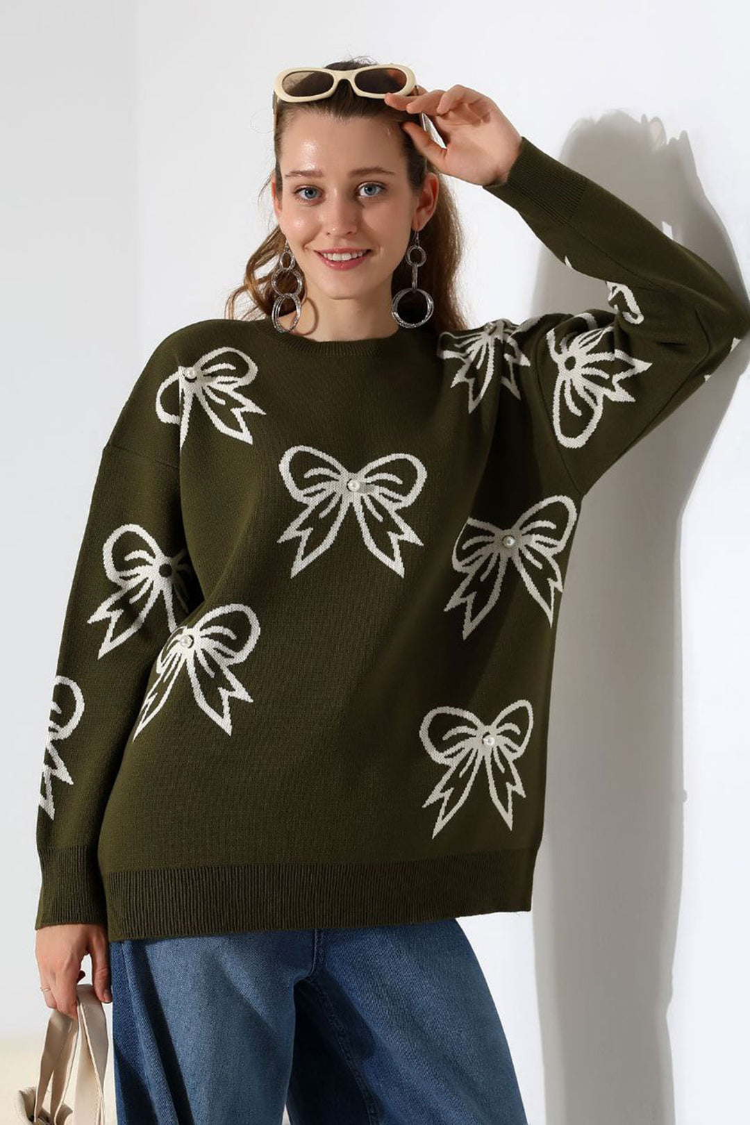 Haki Bow Patterned Sweater BCES-252045 - Toledo