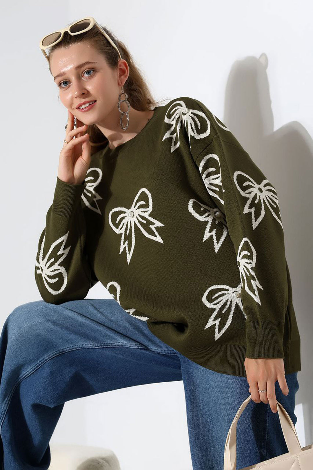 Haki Bow Patterned Sweater BCES-252045 - Toledo