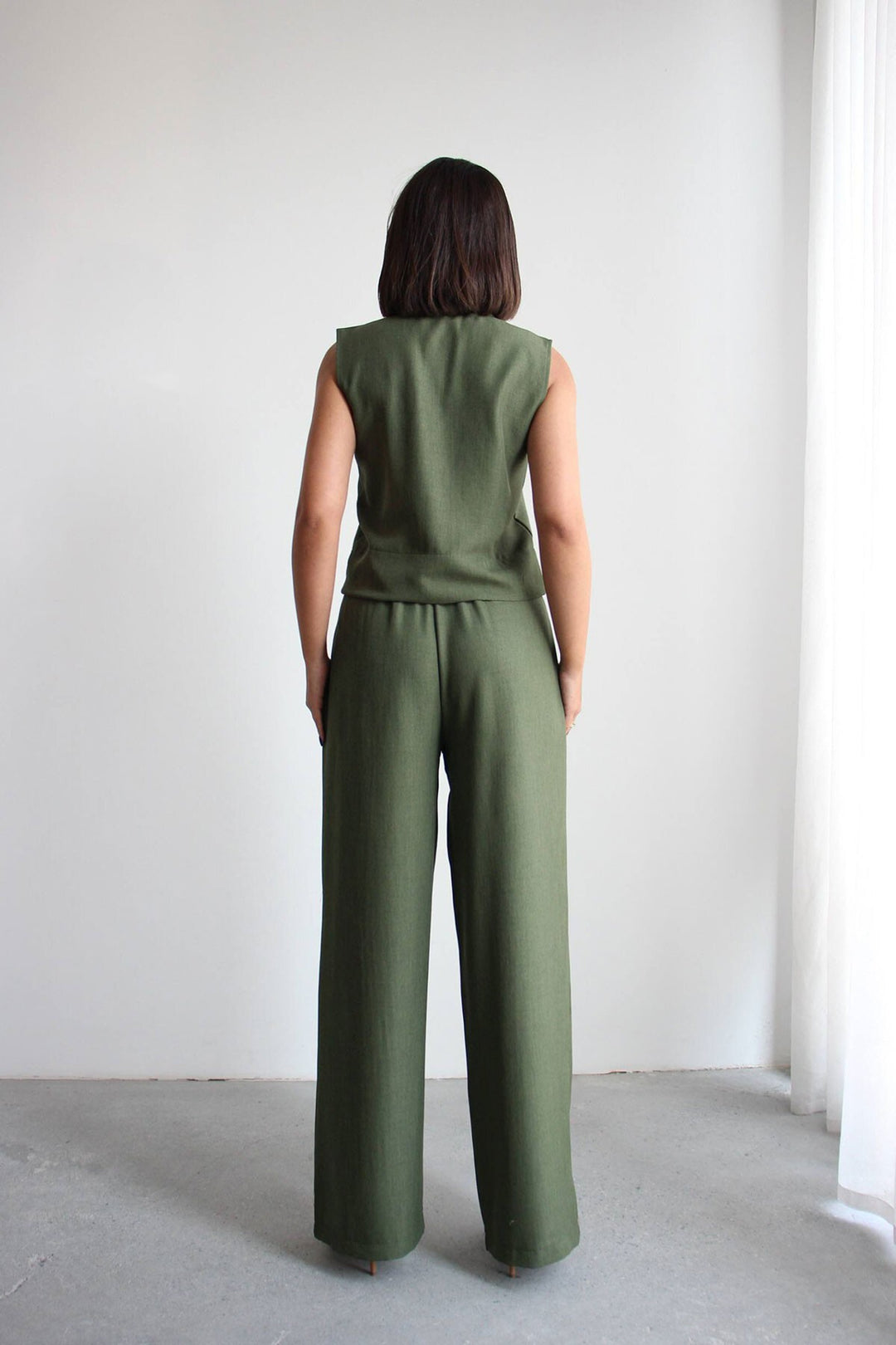 Haki Hakim Yaka Bluz Ve Beli Lastikli Dokuma Pantolon Alt Üst Takım BCHN-2626821 - Falkirk