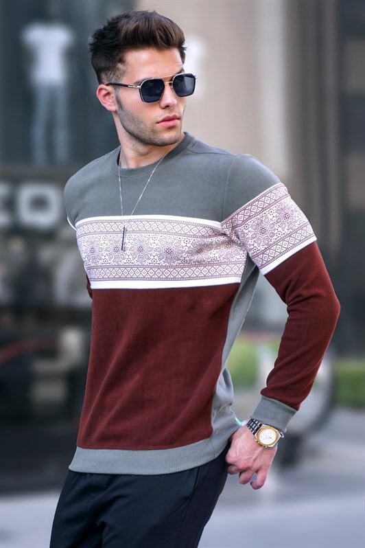 MDX Haki Jakar Patterned Bicycle Neck Sweater 5966 - Meriden