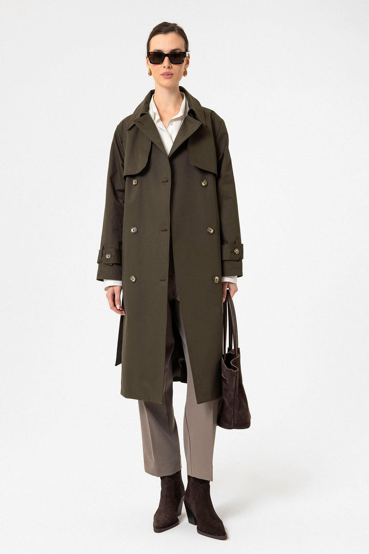 ANT Antioch Khaki Women's Wrap Closure Belted Trench Coat - Creil