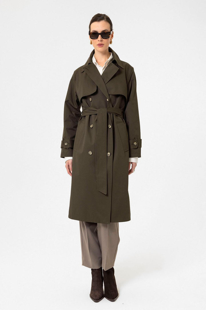 ANT Antioch Khaki Women's Wrap Closure Belted Trench Coat - Creil