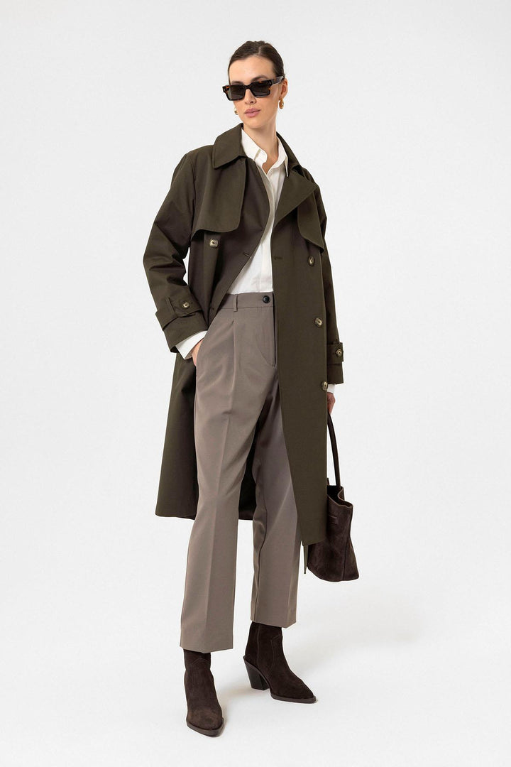 ANT Antioch Khaki Women's Wrap Closure Belted Trench Coat - Creil