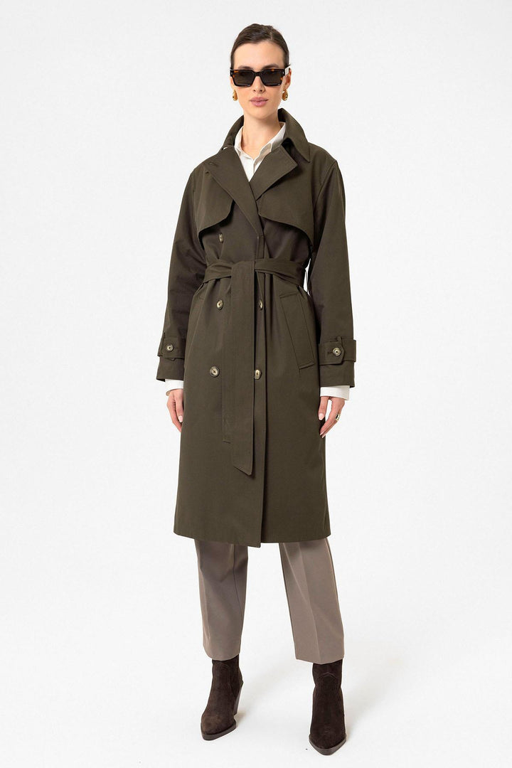 ANT Antioch Khaki Women's Wrap Closure Belted Trench Coat - Creil