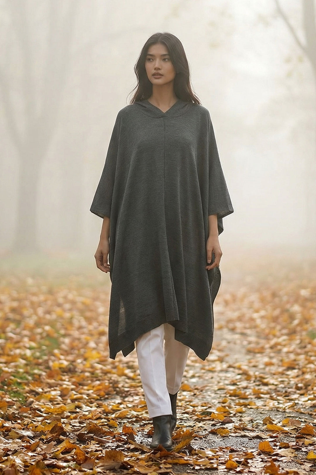 Haki Hooded Slit Knit Poncho BCHPK-251245 - Okhtyrka