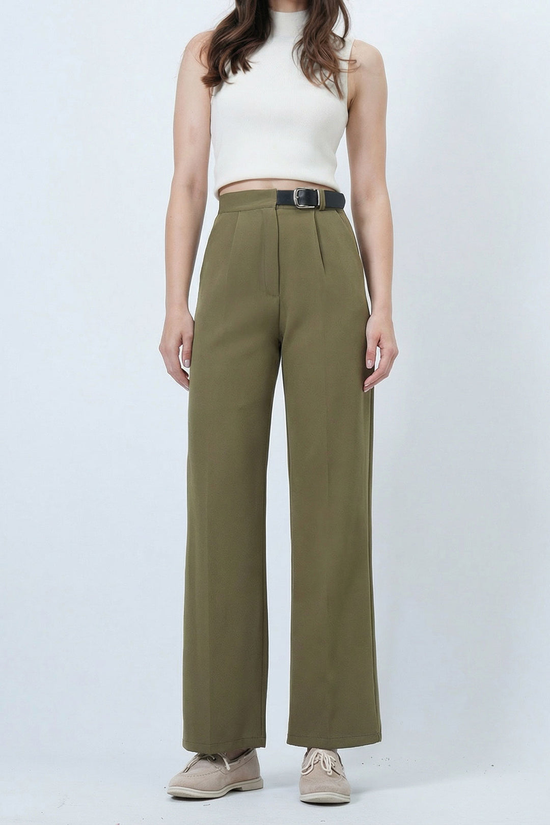 Belted Button Closure Double Pocket Palazzo Pants BCHAV-251230 - Valle Hermoso