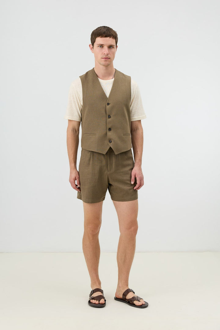 ANT Antioch Haki Keten Karışımlı Balıksırtı Desenli Erkek Yelek - Cintalapa de Figueroa