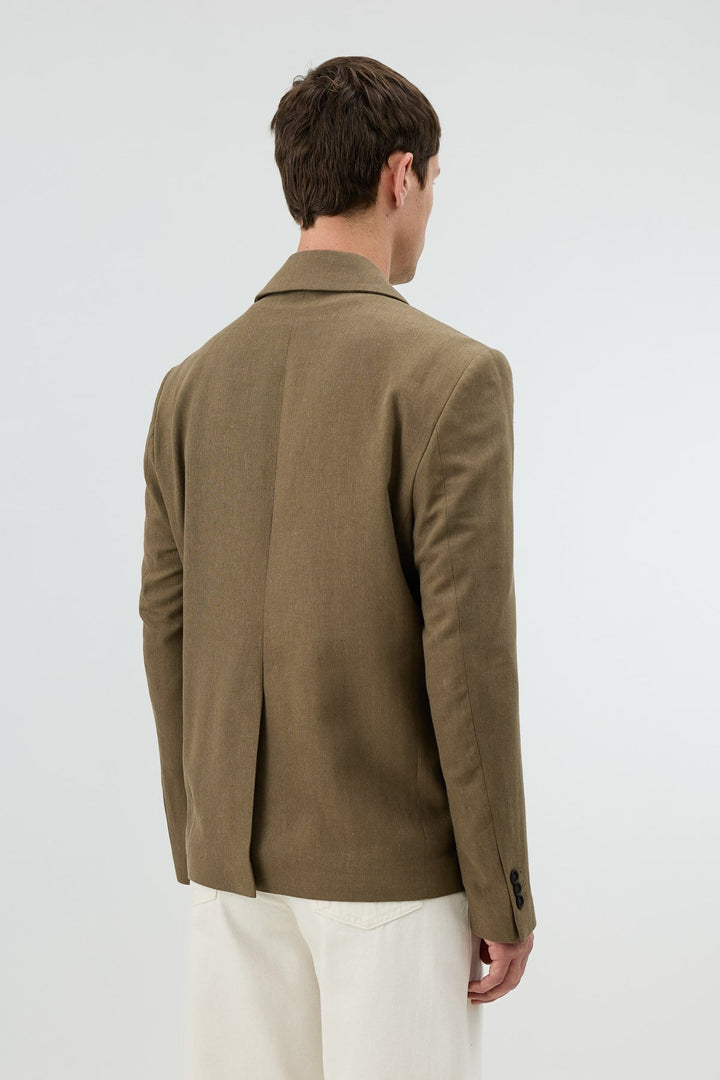 ANT Antioch Haki Keten Karışımlı Balıksırtı Desenli Erkek Blazer Ceket - Venice